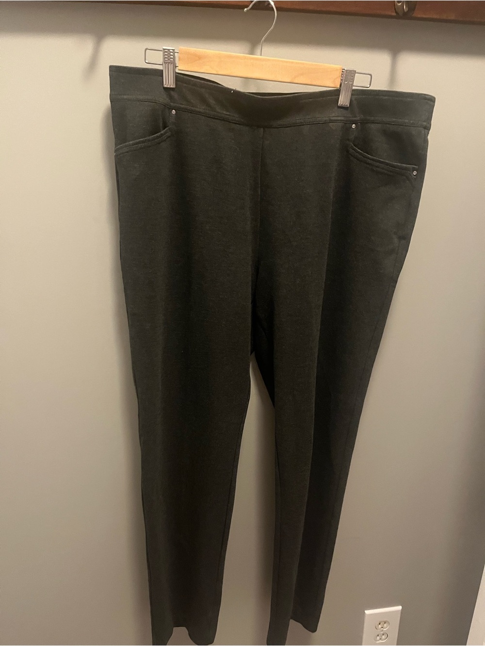 Madison Gray Slim Pull-On Trousers with Faux Pocket Rivets